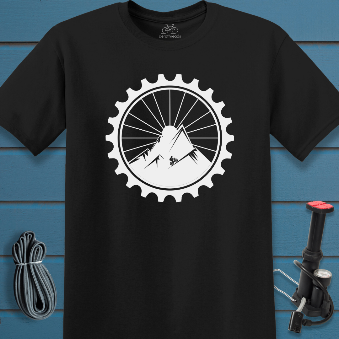 Mountain climber in a gear t-shirt