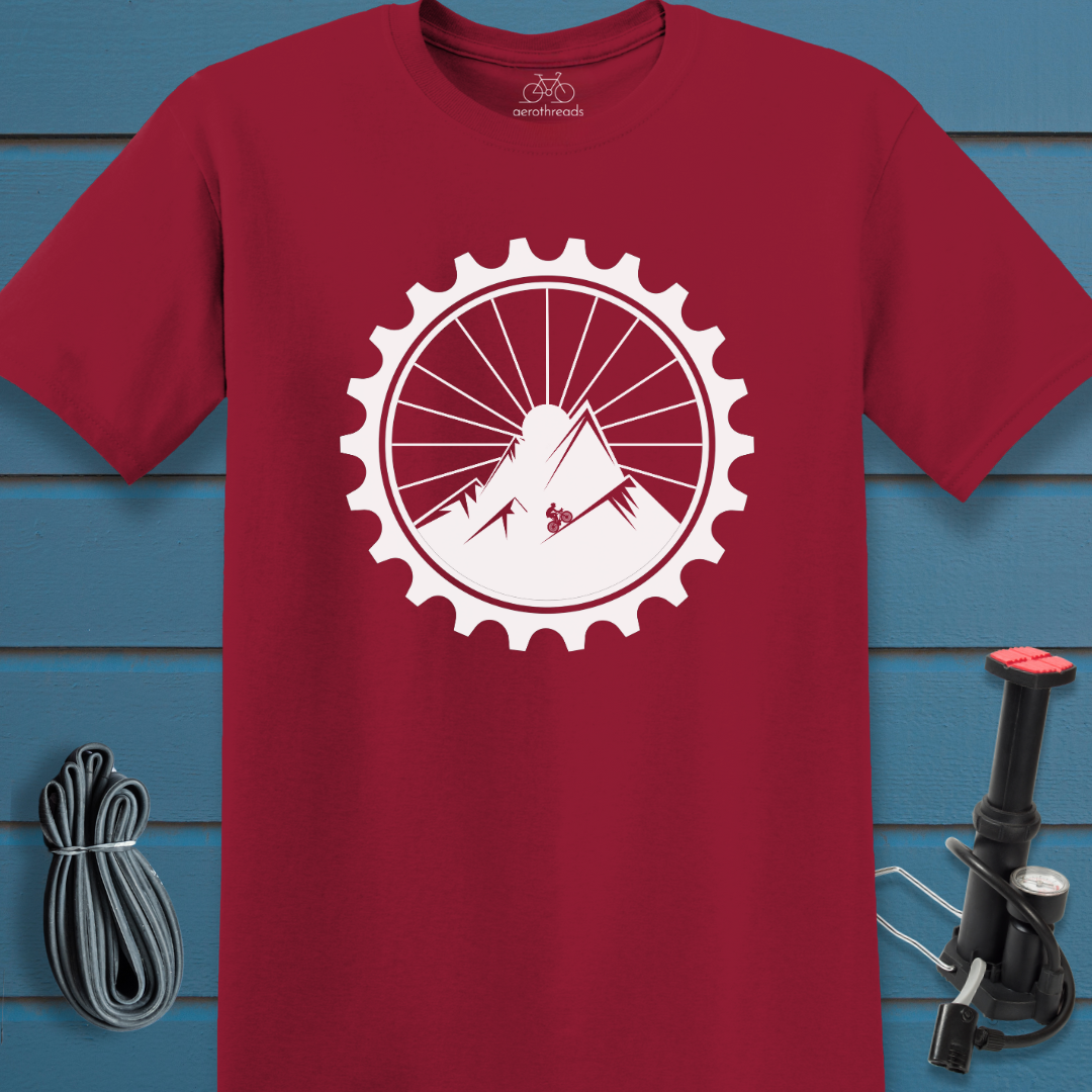 Mountain climber in a gear t-shirt
