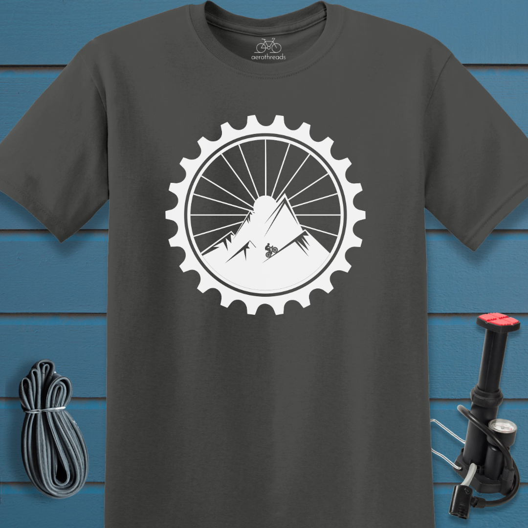 Mountain climber in a gear t-shirt