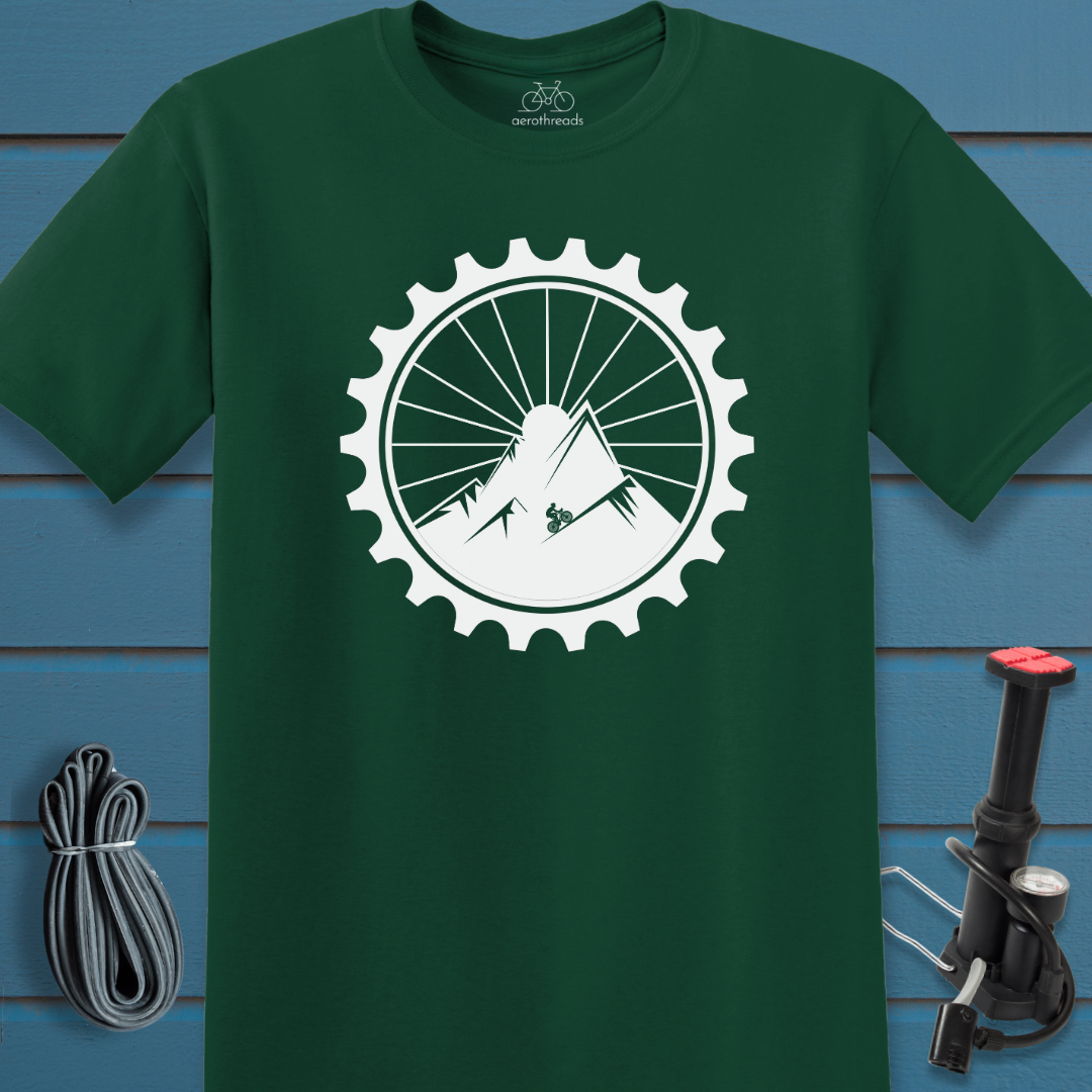 Mountain climber in a gear t-shirt