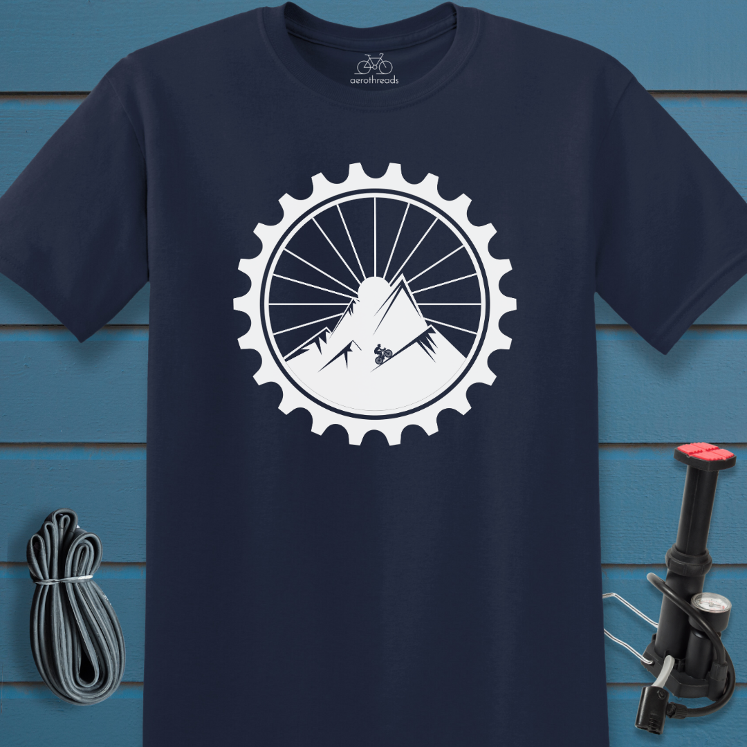 Mountain climber in a gear t-shirt