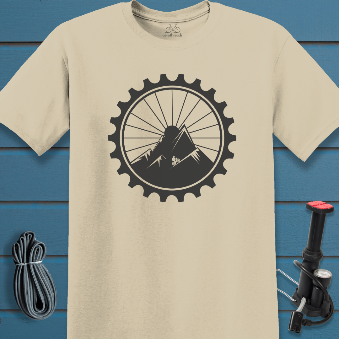 Mountain climber in a gear t-shirt