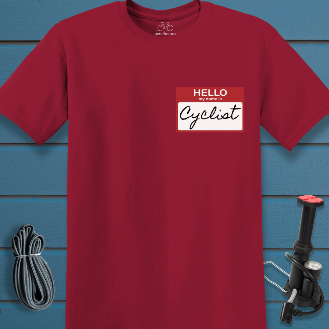 Cyclist nametag t-shirt