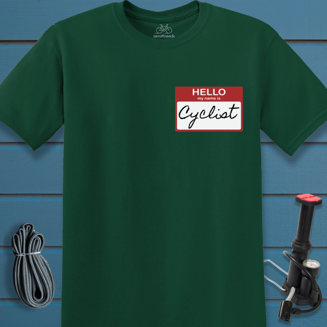 Cyclist nametag t-shirt