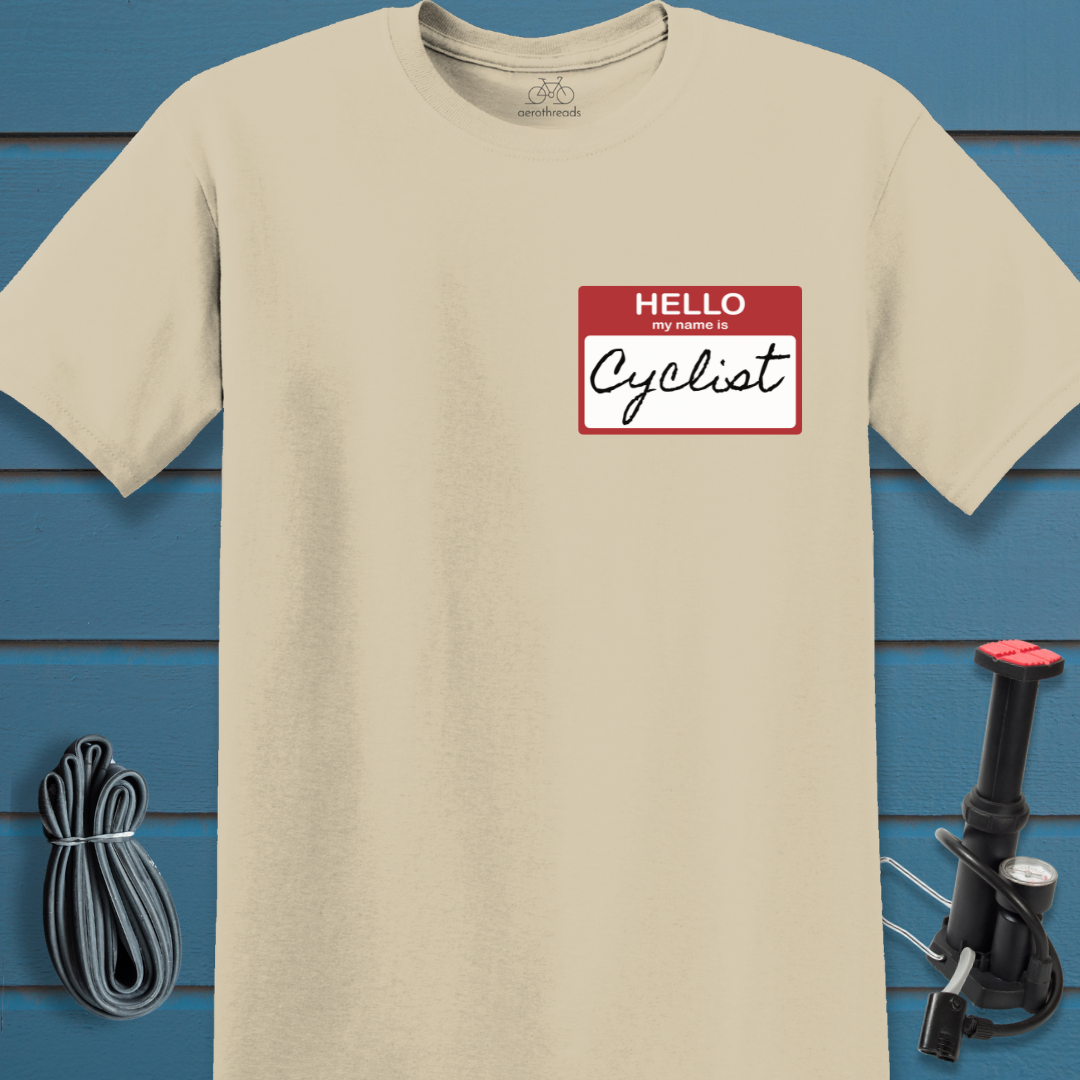 Cyclist nametag t-shirt