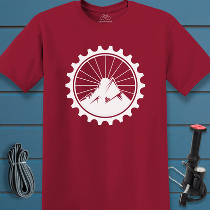 Mountain climber in a gear t-shirt