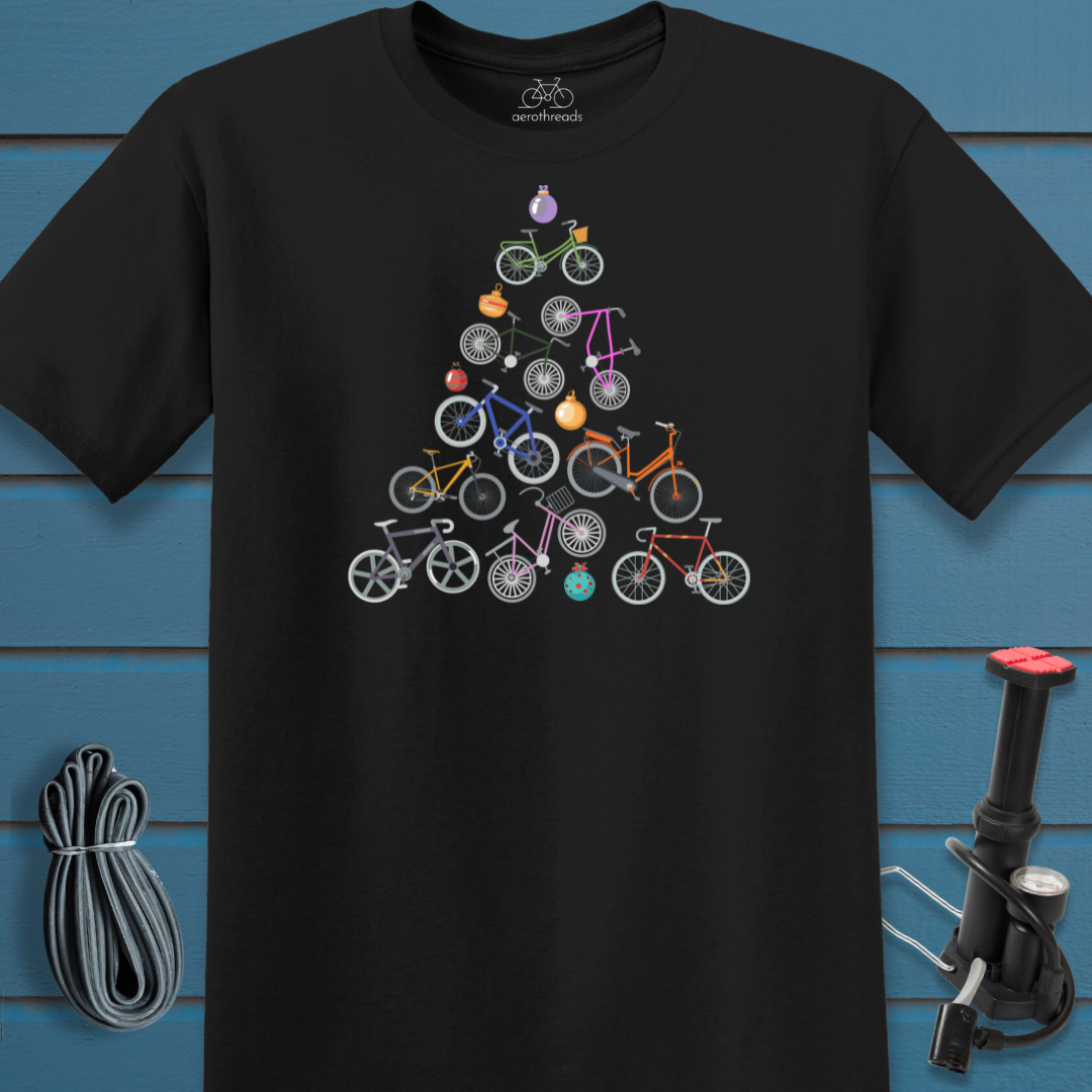 Bikes and baubles tree t-shirt